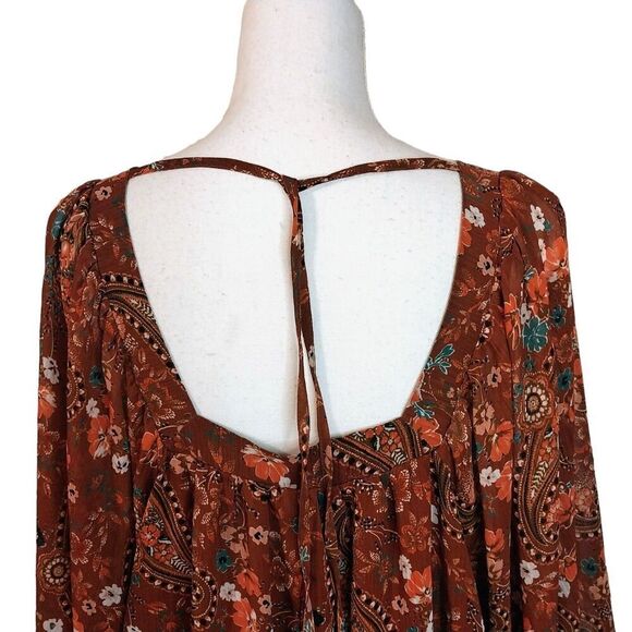 Francesca's Mi Ami Paisley Top Size XL Brown Feminine Bohemian Peasant Hippie - Picture 7 of 12
